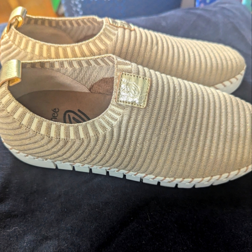 J. Renee Donnia gold slip on. (S: 7.5)